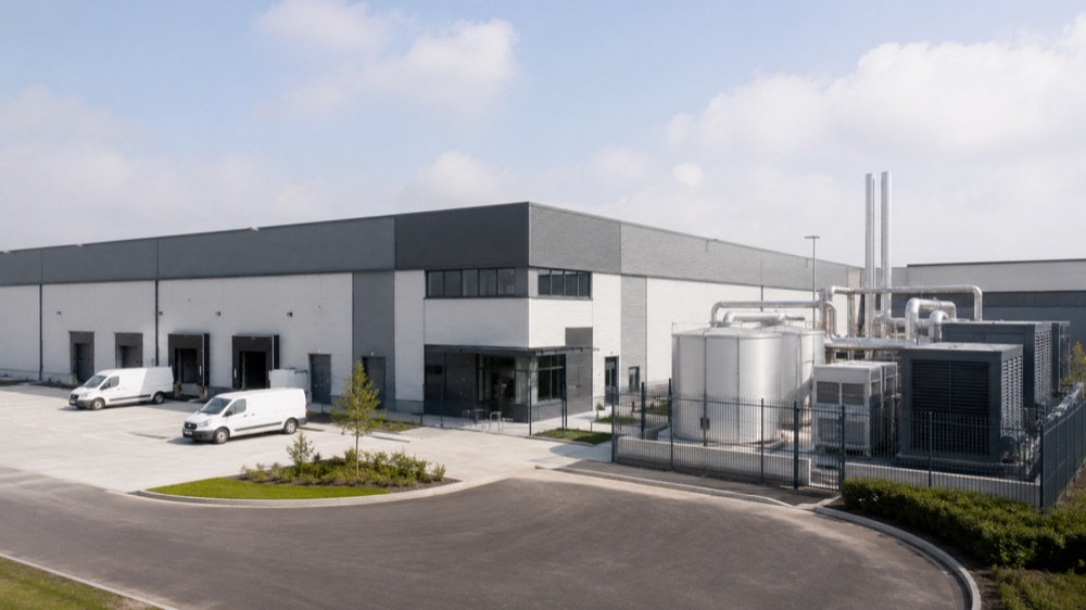 Industrial unit with an external energy centre and plant